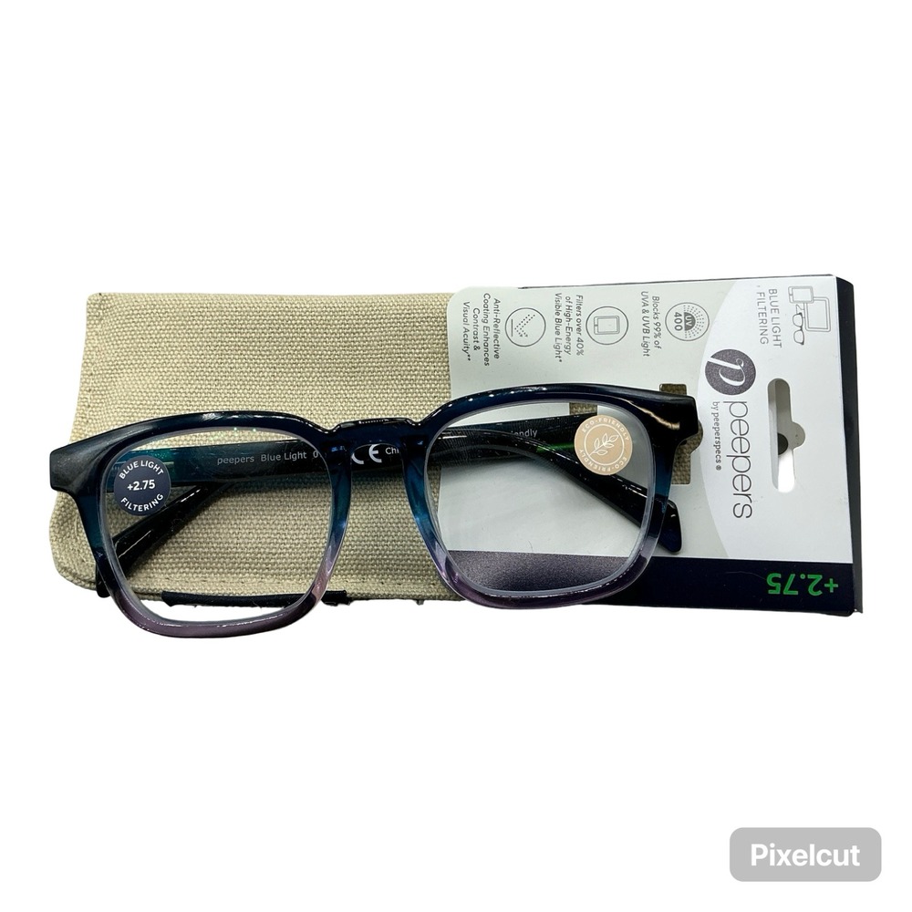 Peepers Blue Light Filtering Reading Glasses +2.75 Navy Ombre Eco-Friendly NEW